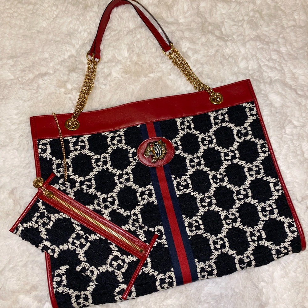 Gucci Rajah Tweed Tote with Clutch